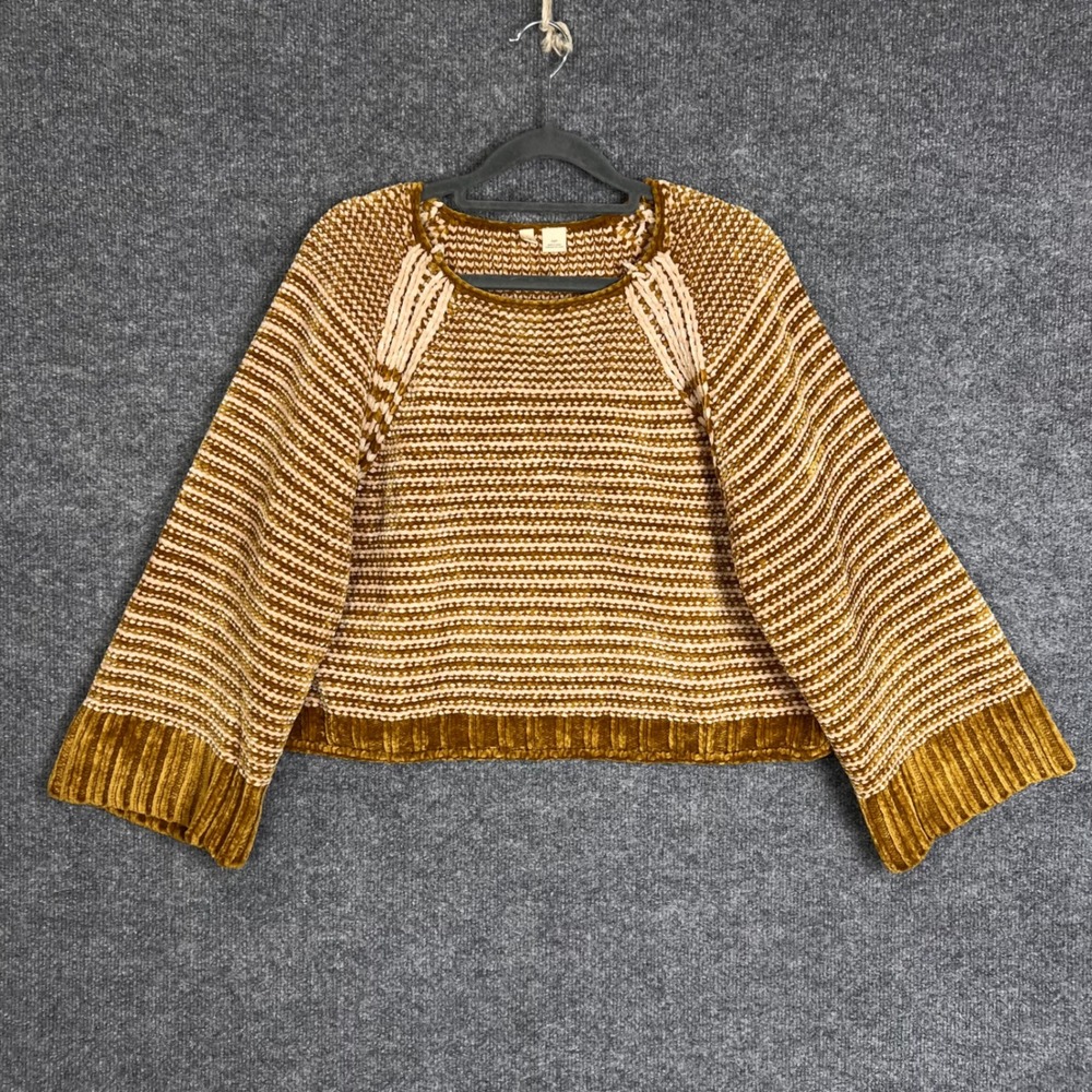 Moth Anthropologie Chenille Sweater Womens XSP Gold Excellent Striped Knit